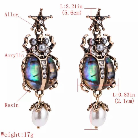 Abalone Pearl Beetle Dangle Earrings - Picture 5 of 8